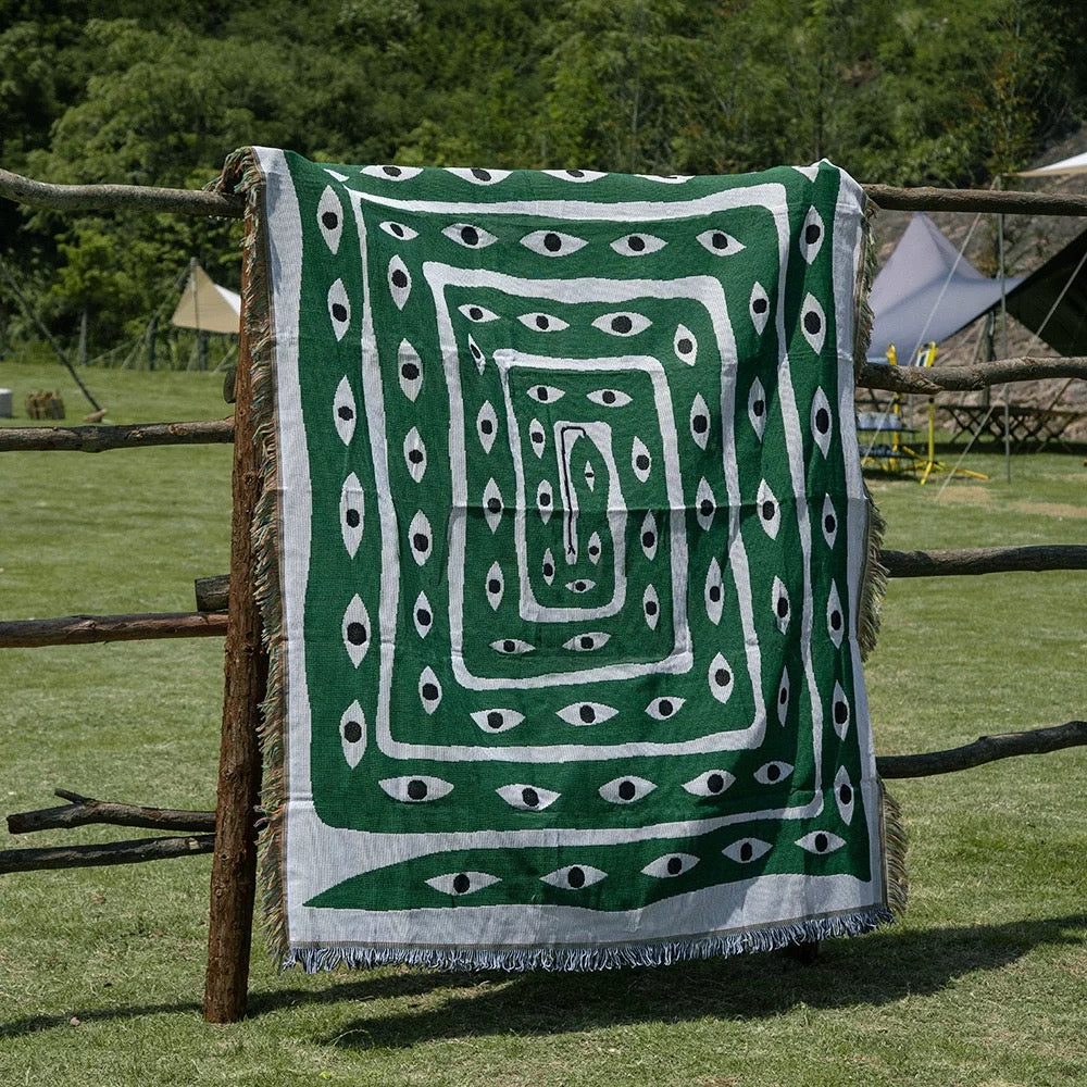 Eye Snake Green Blanket with mystical floral and moon design