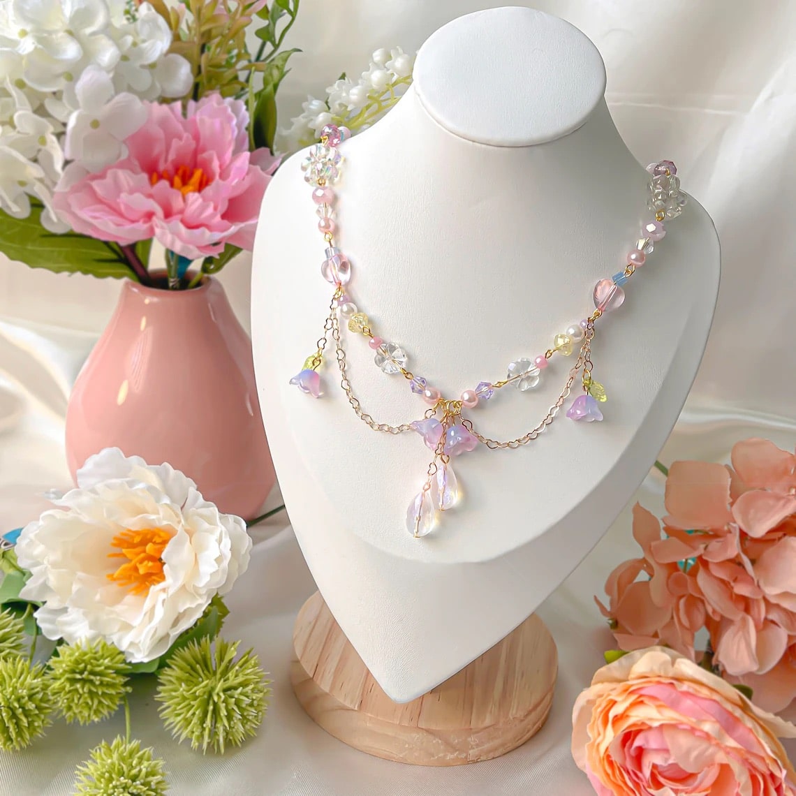 Fairycore aesthetic jewelry set with pearl choker and hoop earrings