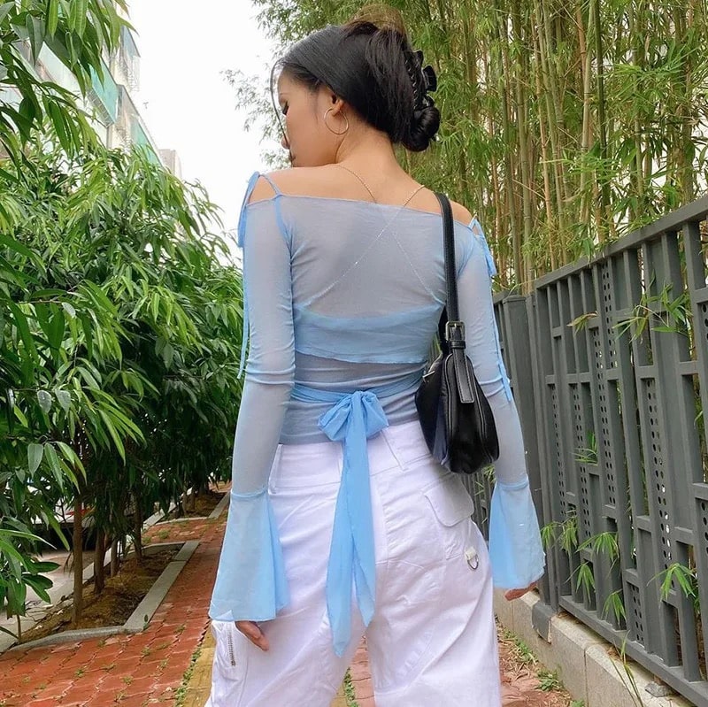 Soft girl aesthetic blue cottagecore top