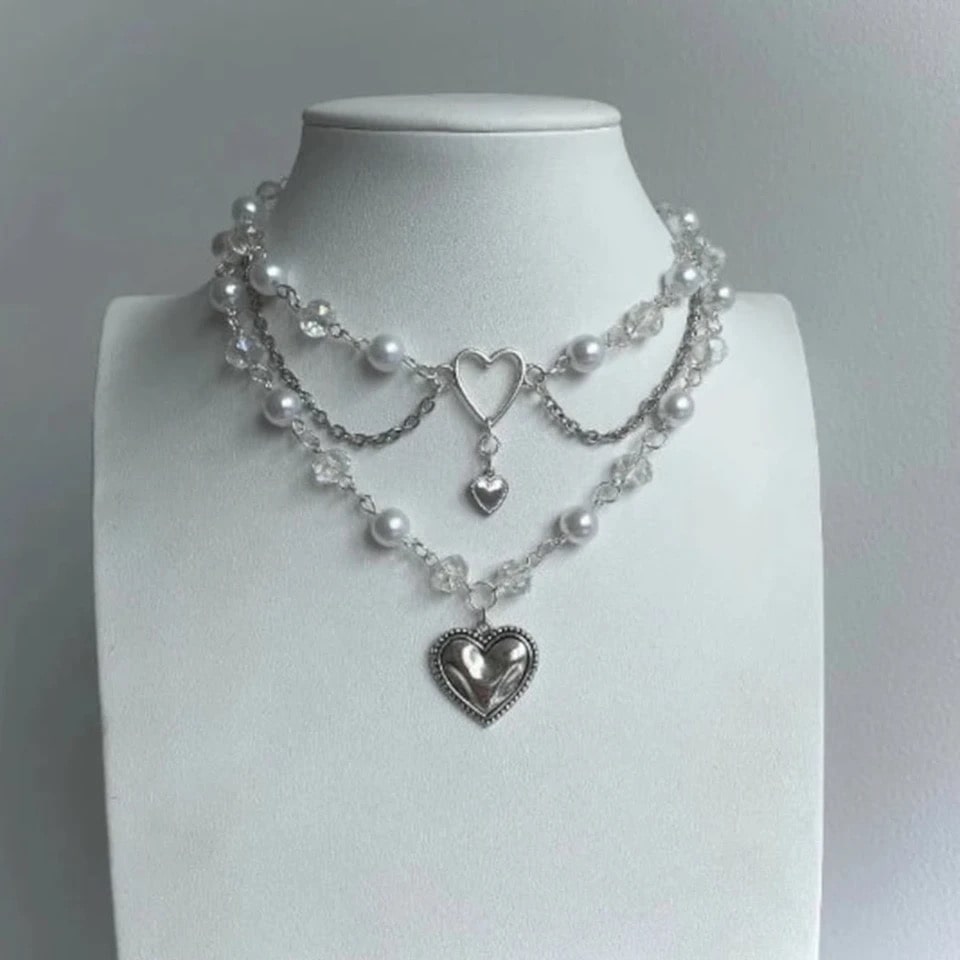 Dainty pearl fairycore necklace with silver chain