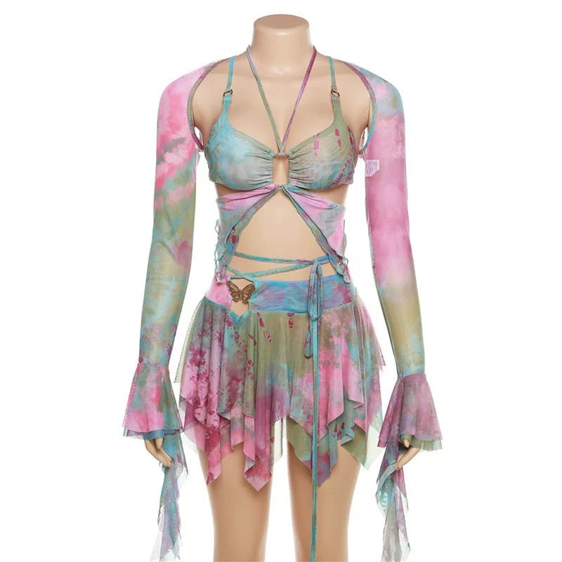 Lightweight festival outfit with Y2K butterfly print