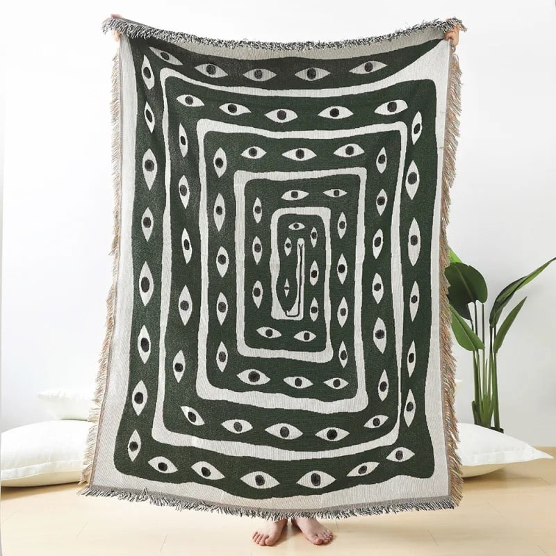 Eye Snake Green Blanket with mystical floral and moon design