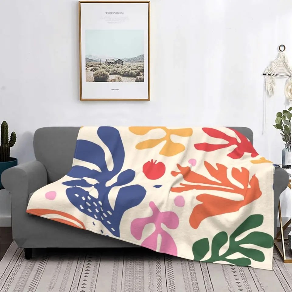 flower print fleece blanket with colorful abstract floral design