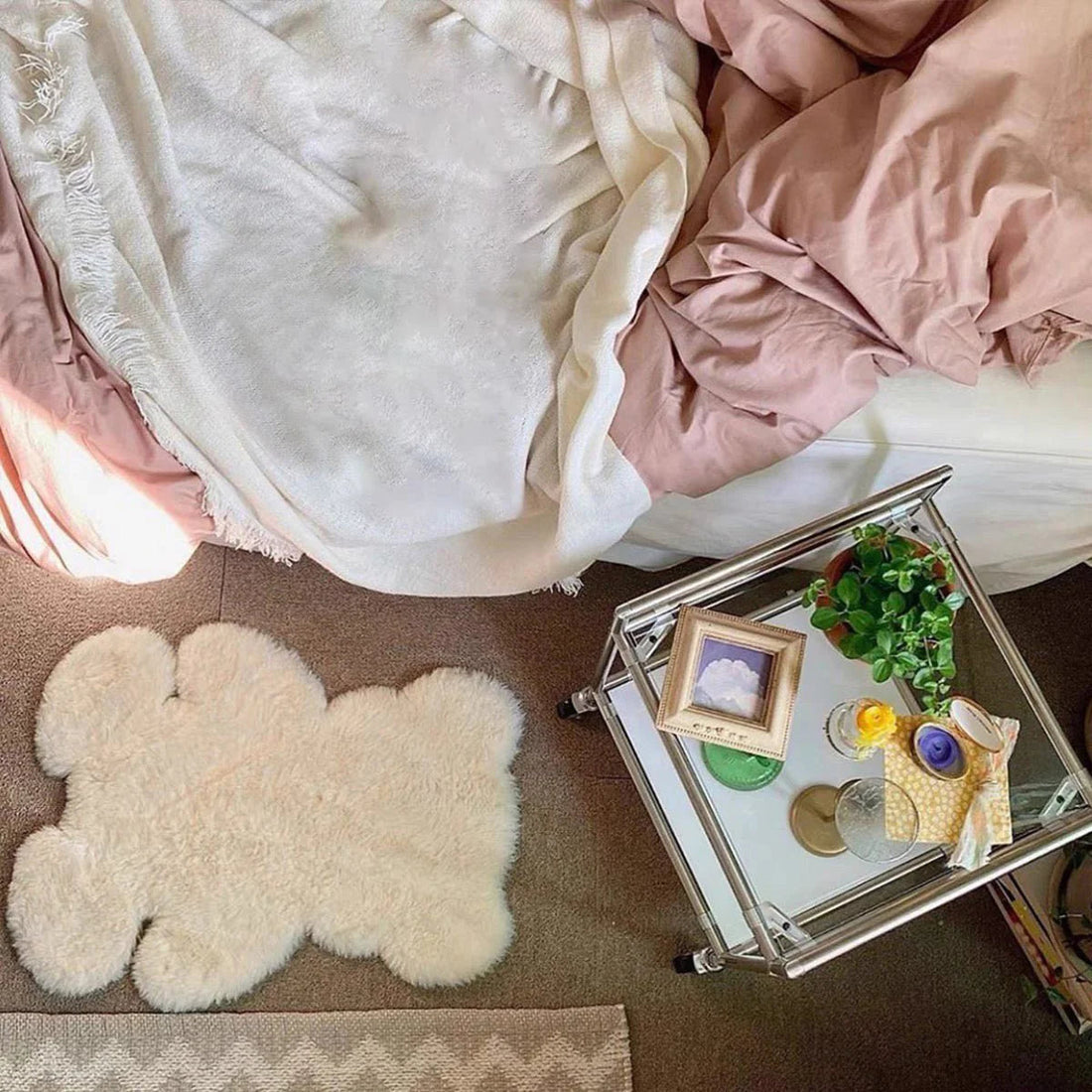 Fluffy bear rug in white and brown for nursery decor