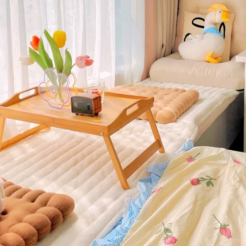 Portable wood bed tray with folding legs for eating and working