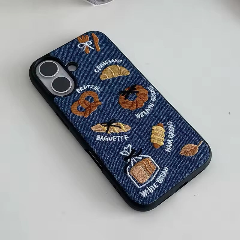 Cartoon croissant on denim iPhone case