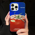 Retro vegetable print phone case with tomato and pepper design