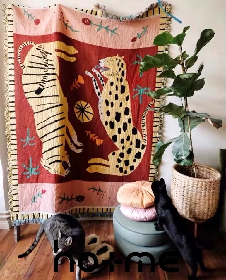 Boho Tiger Blanket for Couch Decor