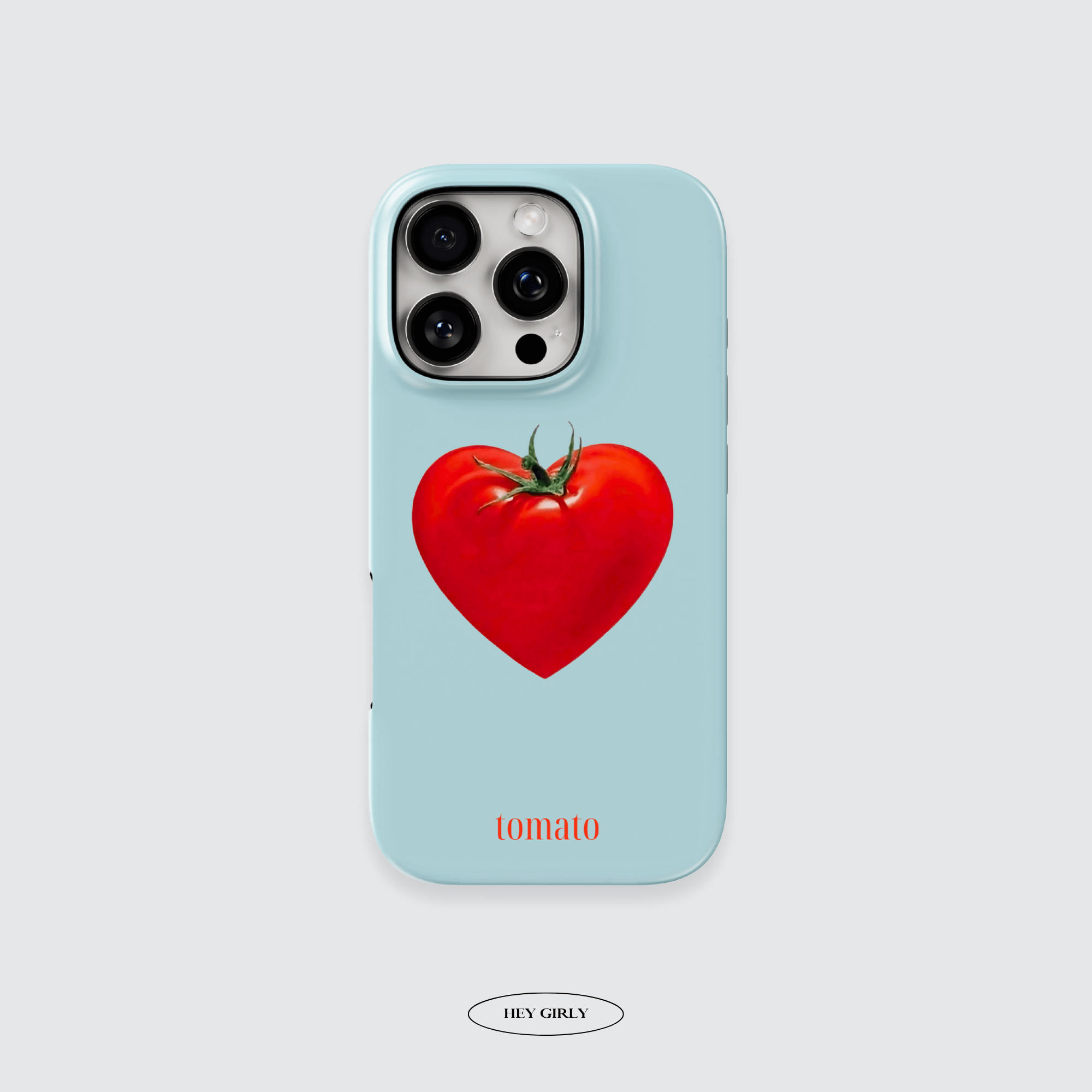 Glossy tomato heart phone cover for iPhone in clean girl style.