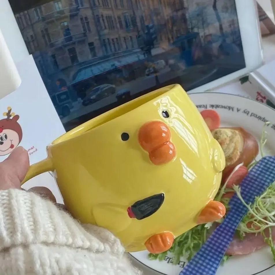 Funny yellow chicken ceramic mug