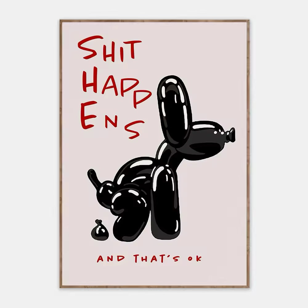 Minimalist black-and-white balloon dog wall art print