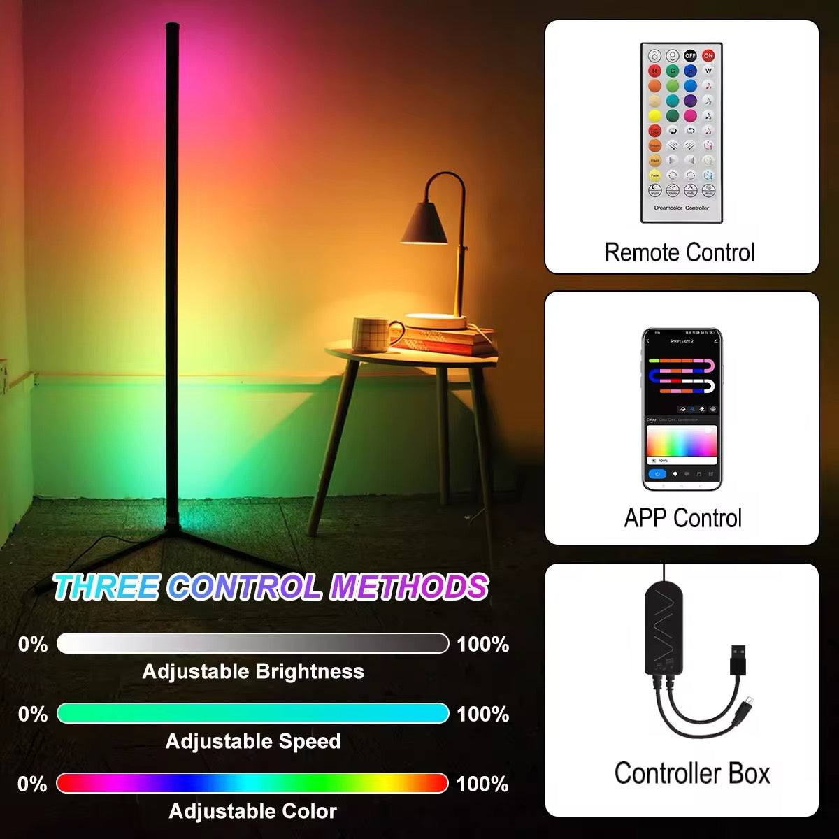 Gaming room RGB LED corner lamp with music rhythm sync