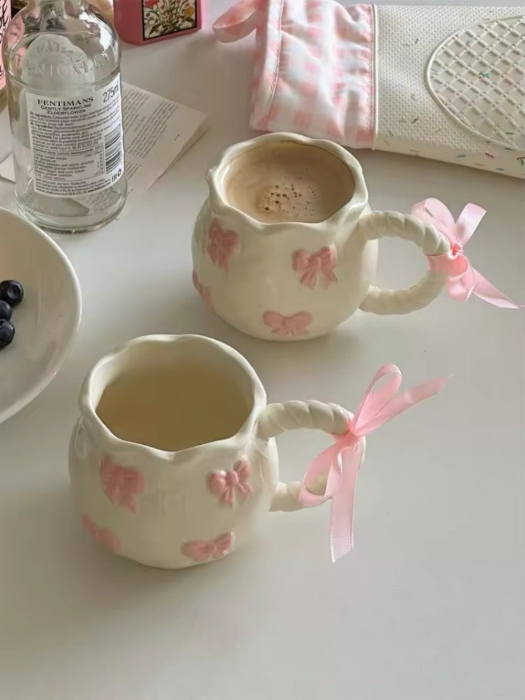 Soft girl aesthetic coffee cup on vanity