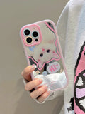 Kawaii cat iPhone case with trendy Y2K design and makeup mirror