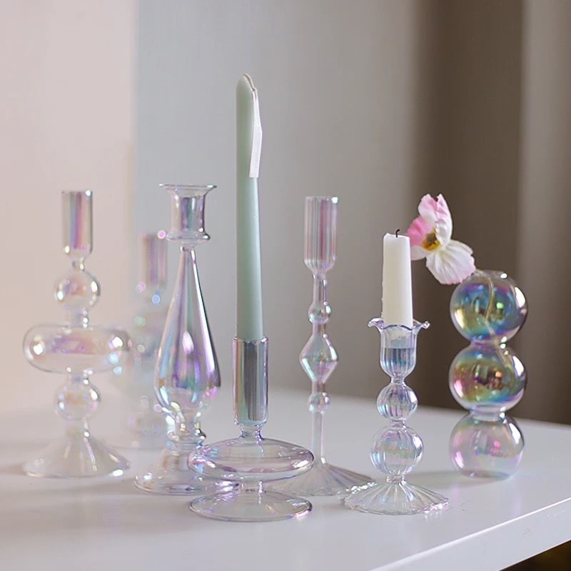 Lace Taper Glass Candlestick Holder for elegant home decor