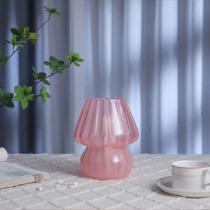 Striped glass mushroom bedside lamp for cozy lighting