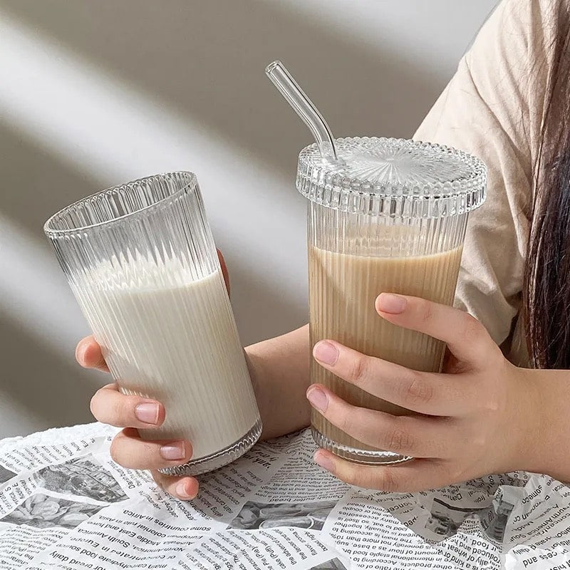 Nordic Glass Cup Tumbler with Lid | Elegant Beverage Glass Cup – The Feelz