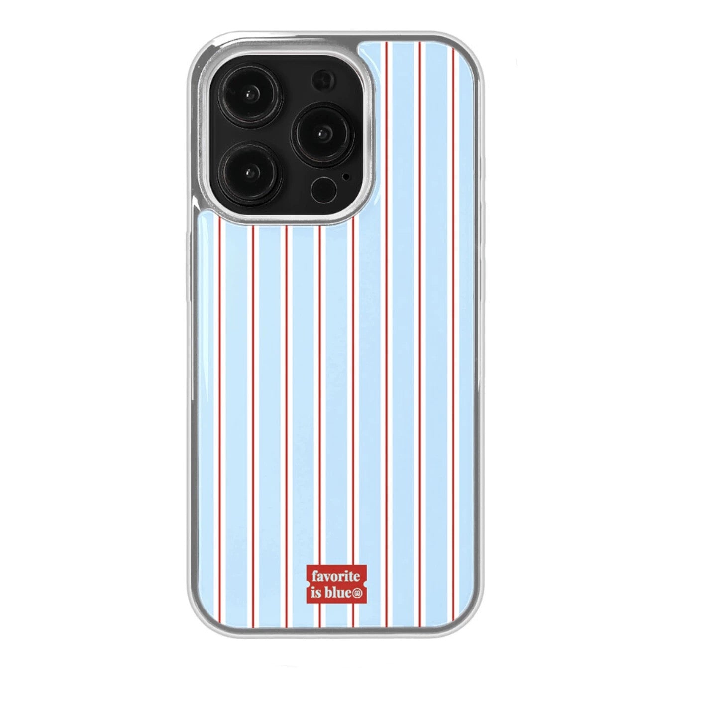 Phone case with blue and red striped pattern and 'favorite is blues' text on a white background
