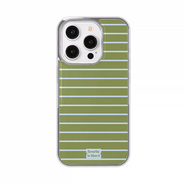 Phone case with green and white striped pattern on a white background