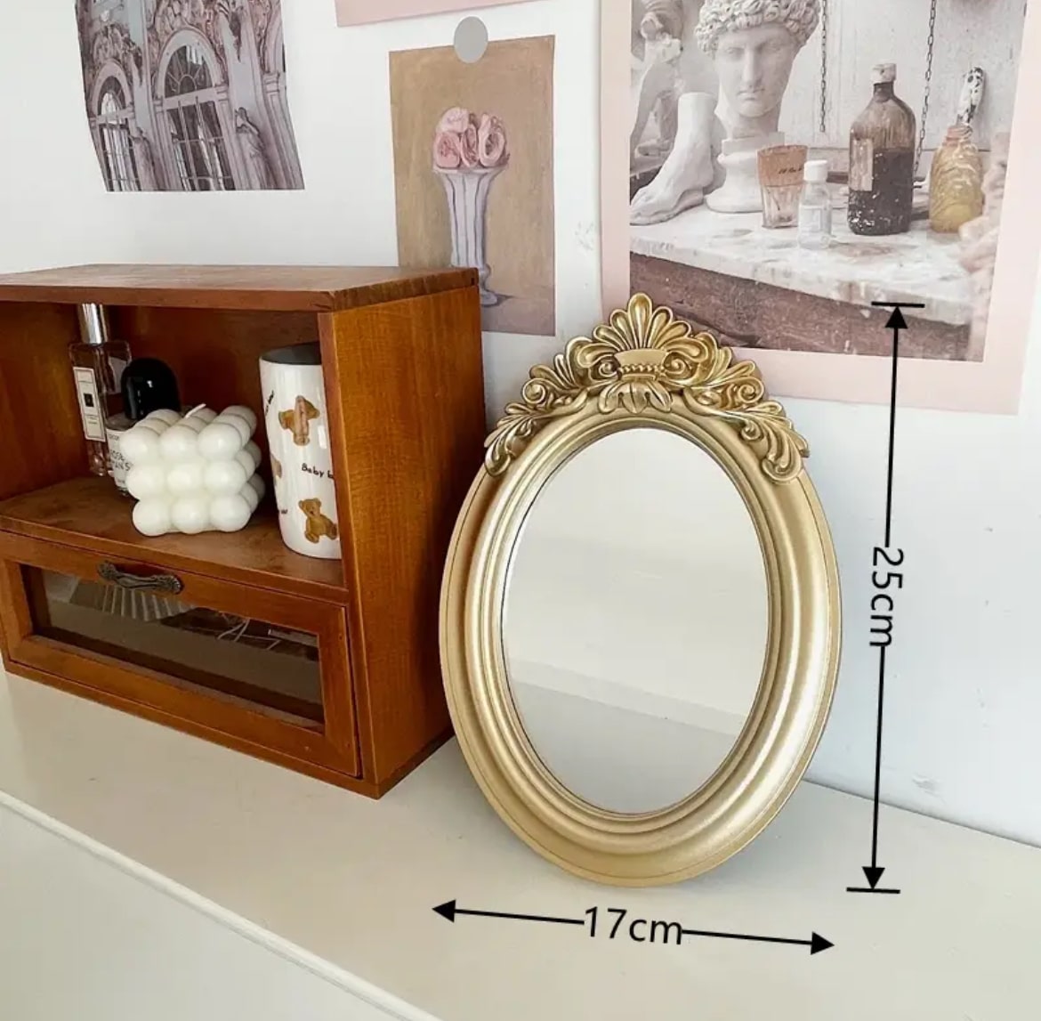 Rustic French Vintage Aesthetic Carving Frame Table Mirror for Stylish Home Decoration