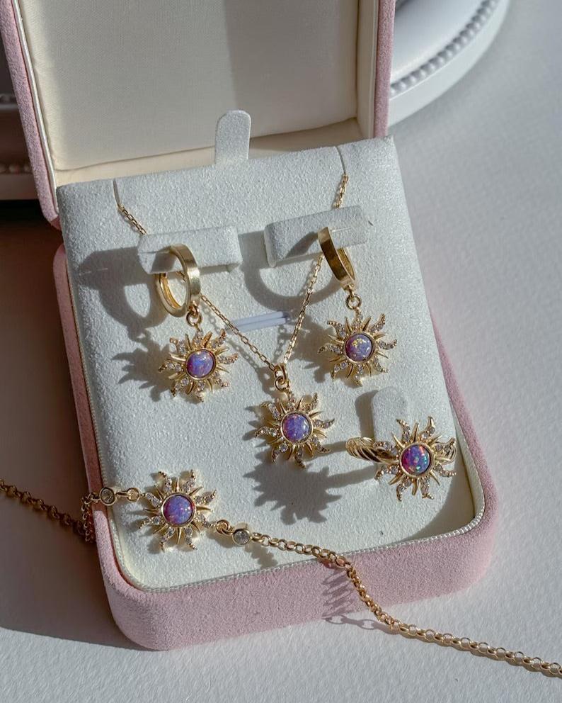 925 silver opal ring and necklace set