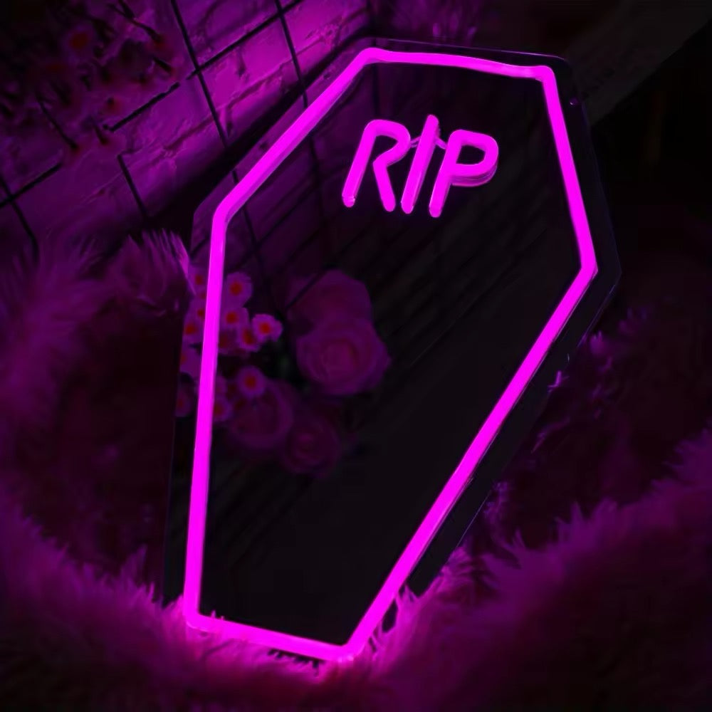 Stylish gothic room decor RIP coffin neon sign with USB power