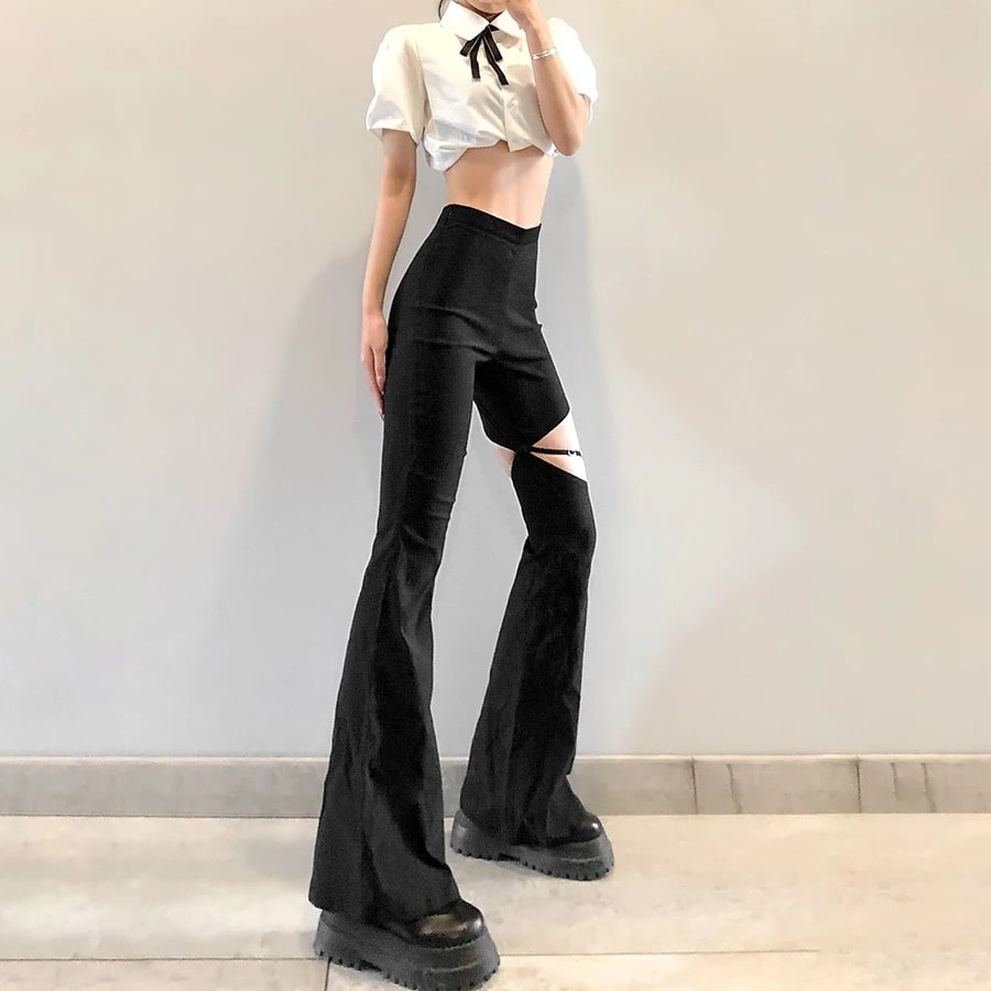 Women's Gothic Flared Pants Black