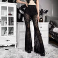 Gothic black lace flared pants with high-waist design