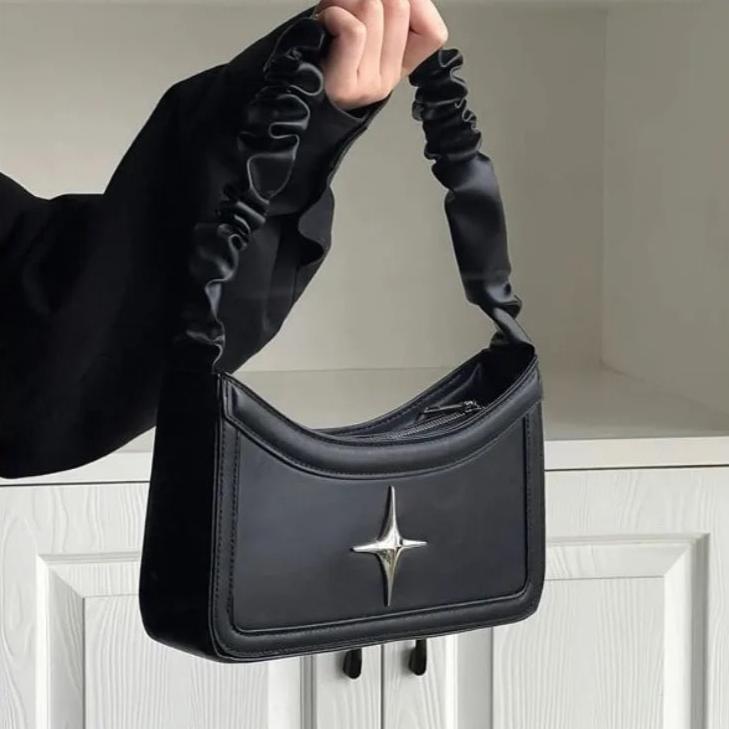 Retro Y2K Crossbody Bag in Black Leather