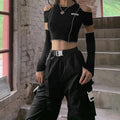 Gothic off shoulder crop top with hollow crew neck design