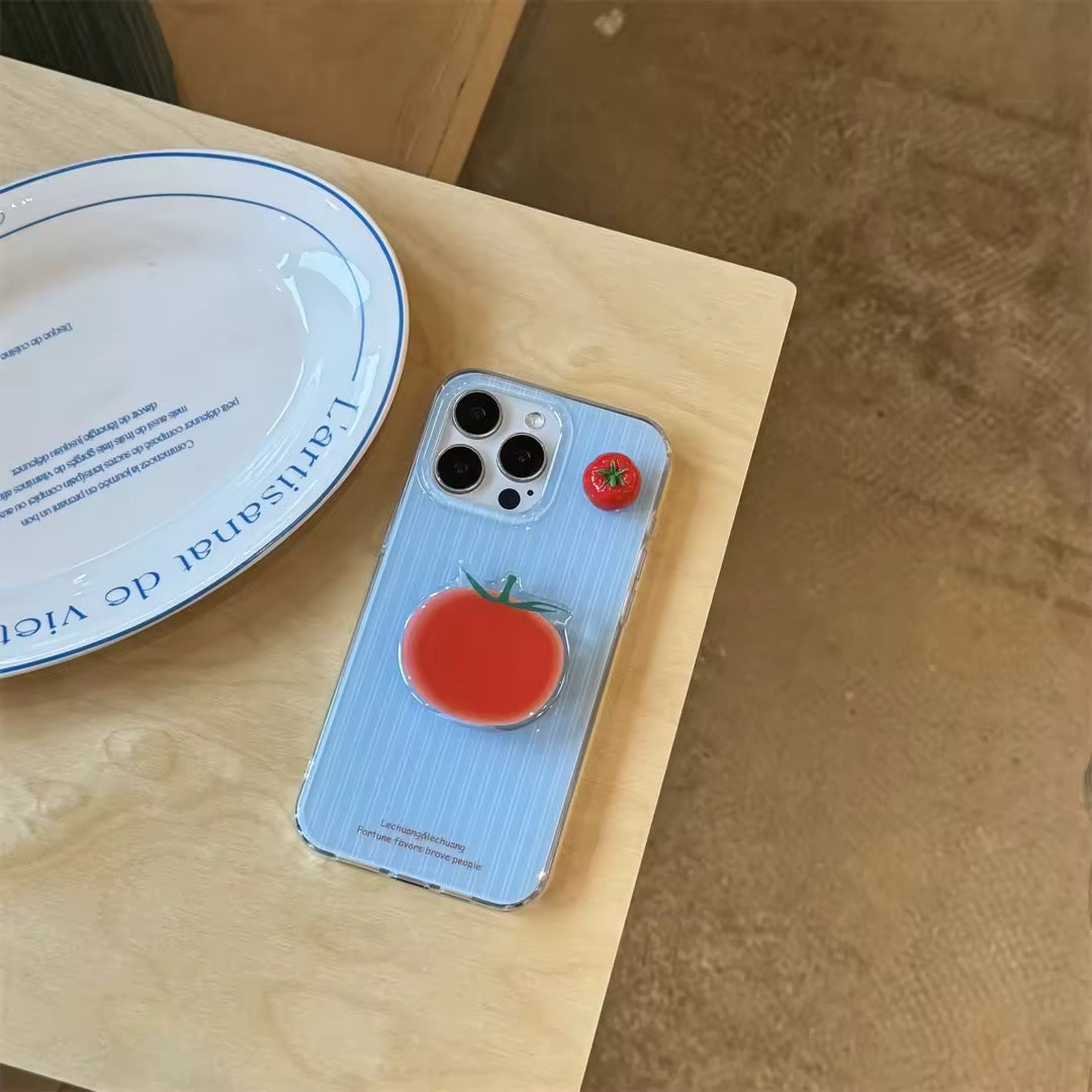 Aesthetic tomato phone case with magnetic holder for iPhone 14.