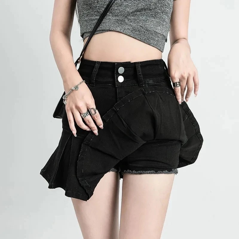 Women’s short jean skirt with Gothic grunge style and A-line cut