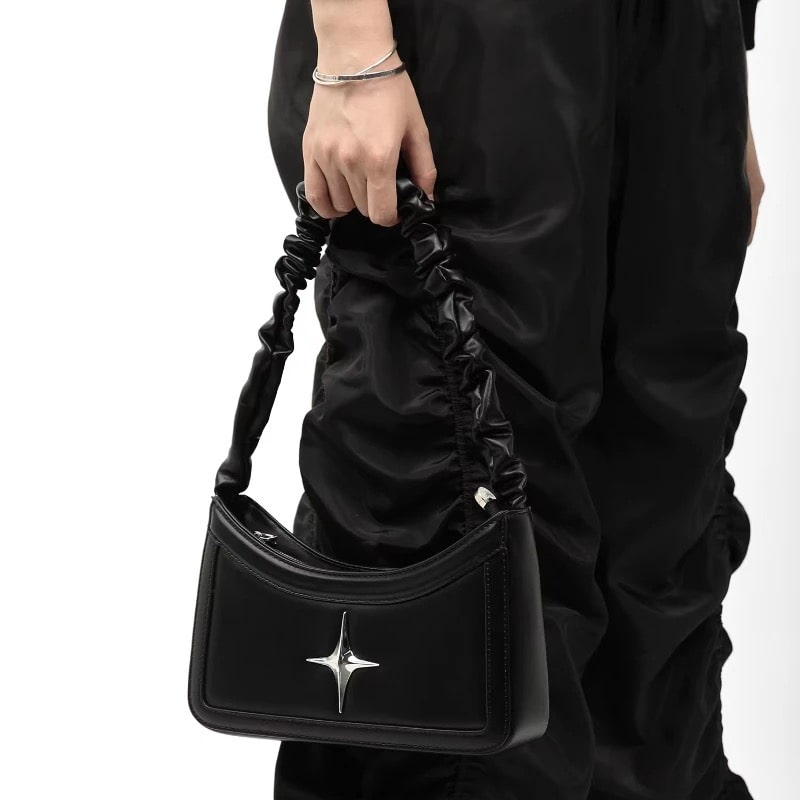 Retro Y2K Crossbody Bag in Black Leather