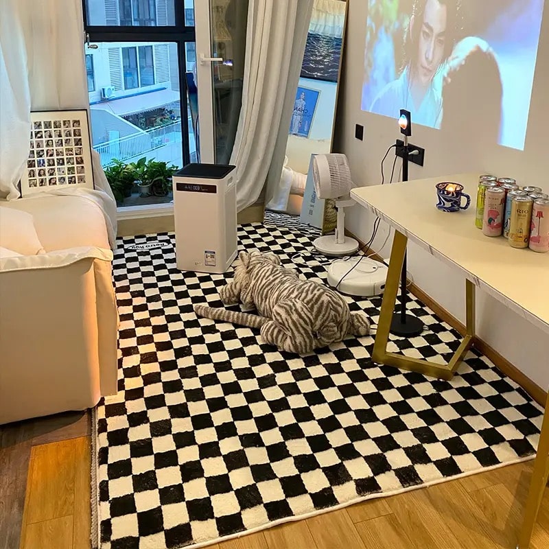 Handmade retro checkerboard rug for living room