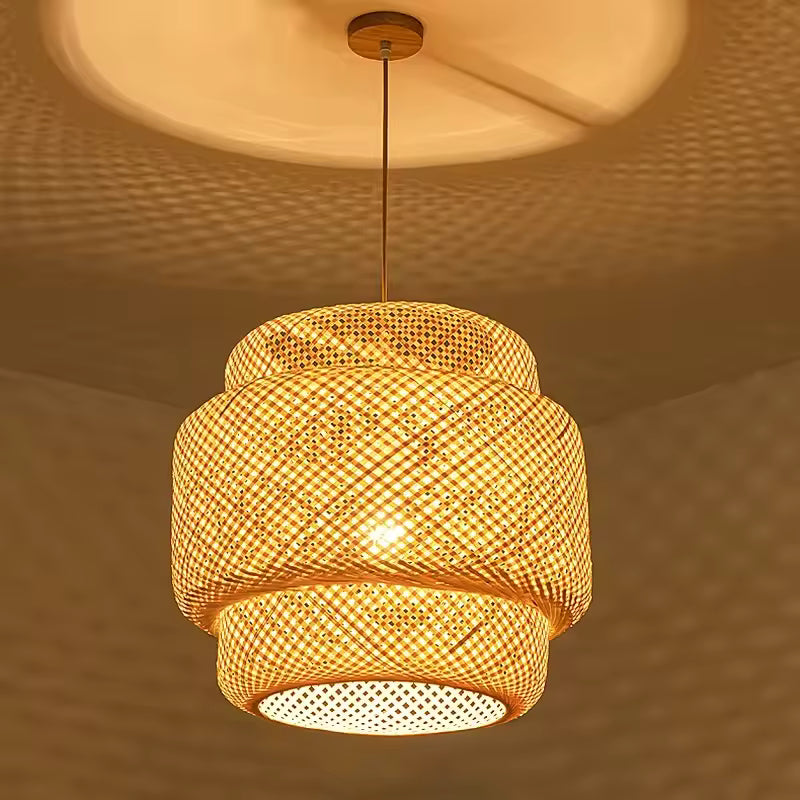Handmade rattan bamboo pendant lamp for sustainable eco decor.