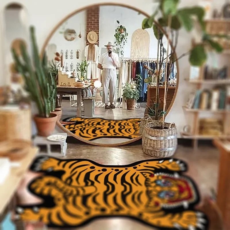 Bold cat design tiger rug for boho bedroom