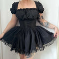 Black Lolita dress with high-waist and kawaii goth aesthetic