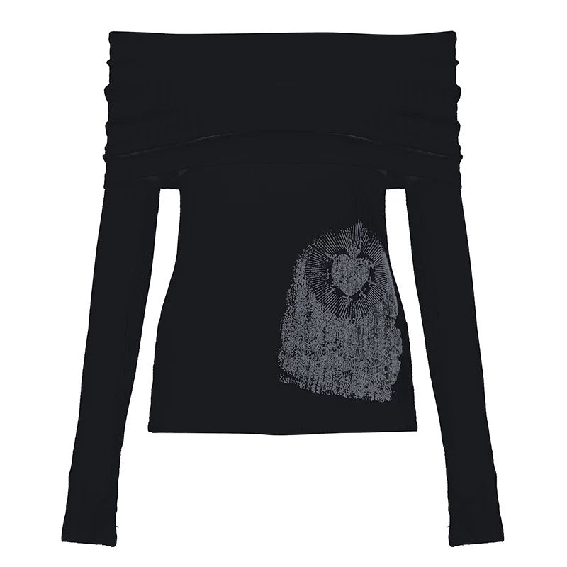 Long sleeve Y2K top with abstract prints for women