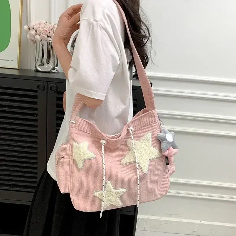 Harajuku Y2K pink shoulder bag with vintage star design