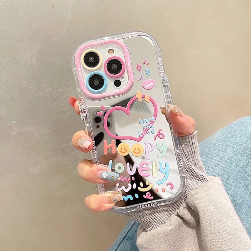 Stylish kawaii mirror phone case for iPhone models 11-15