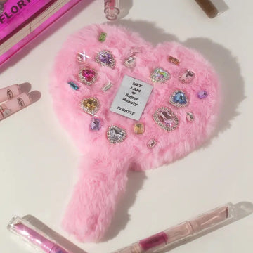 Heart-Shaped Plush Handheld Makeup Mirror