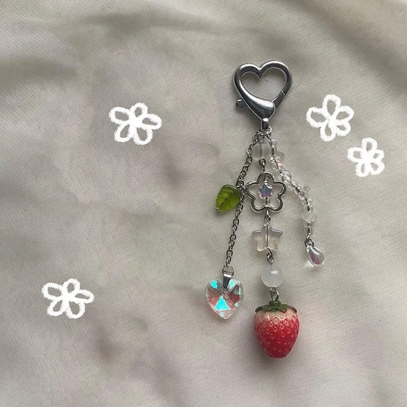 Cottagecore strawberry keychain charm for accessories