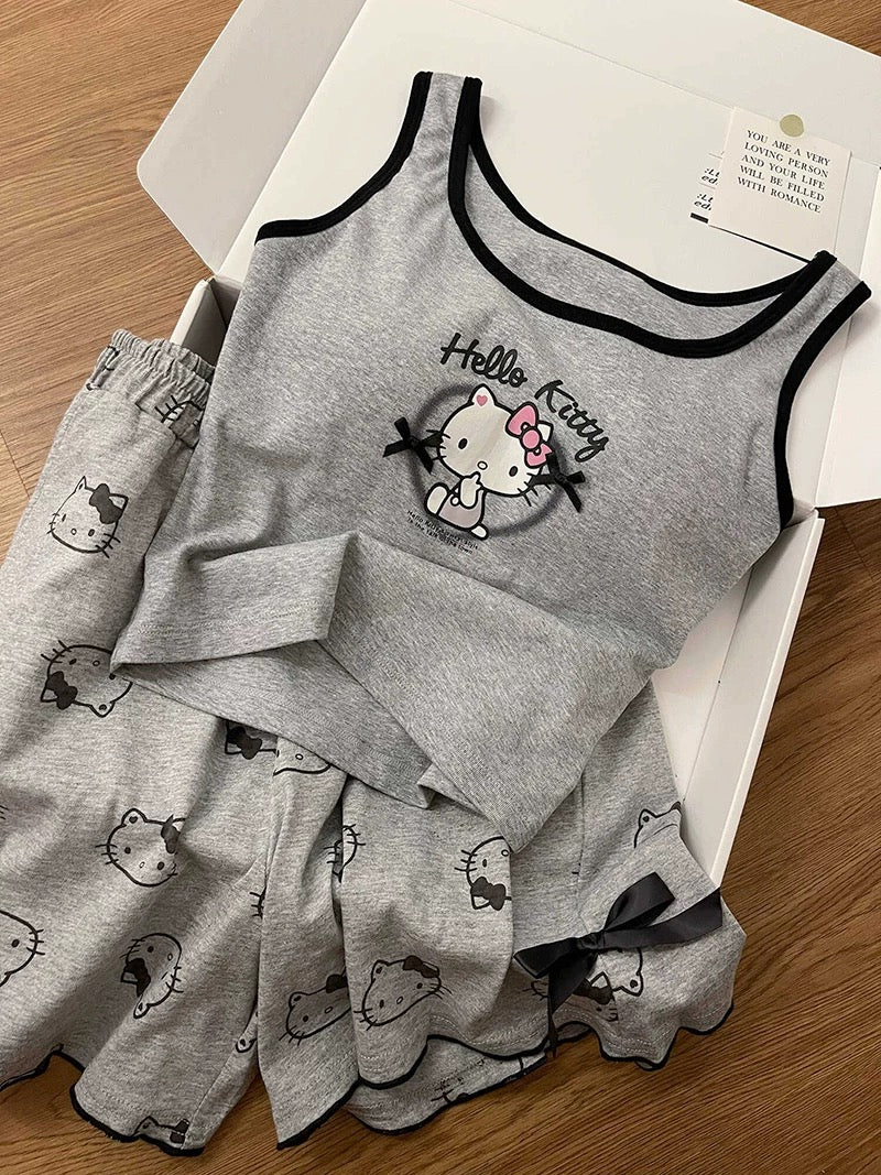 Adorable Hello Kitty sleeveless pajama set with bowknot accents