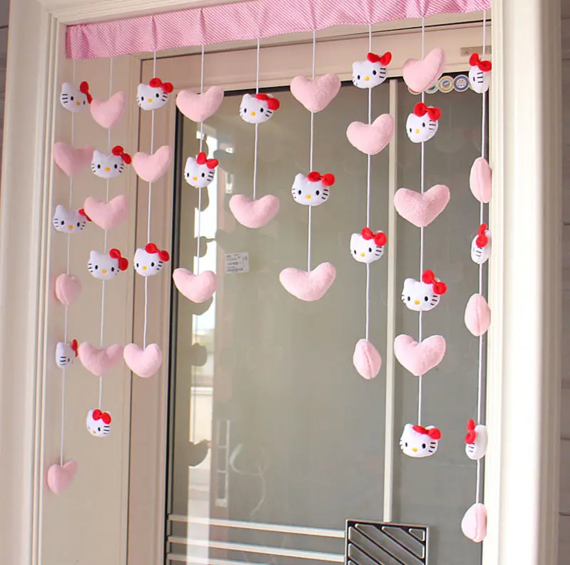 Pink bow Hello Kitty door curtain set, kawaii decor