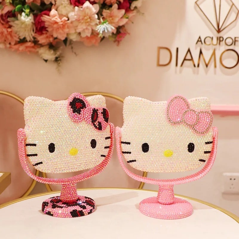 Kawaii My Melody mirror with rhinestones on white background – Sanrio style