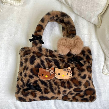 Soft Hello Kitty Leopard Plush Shoulder Bag for Women