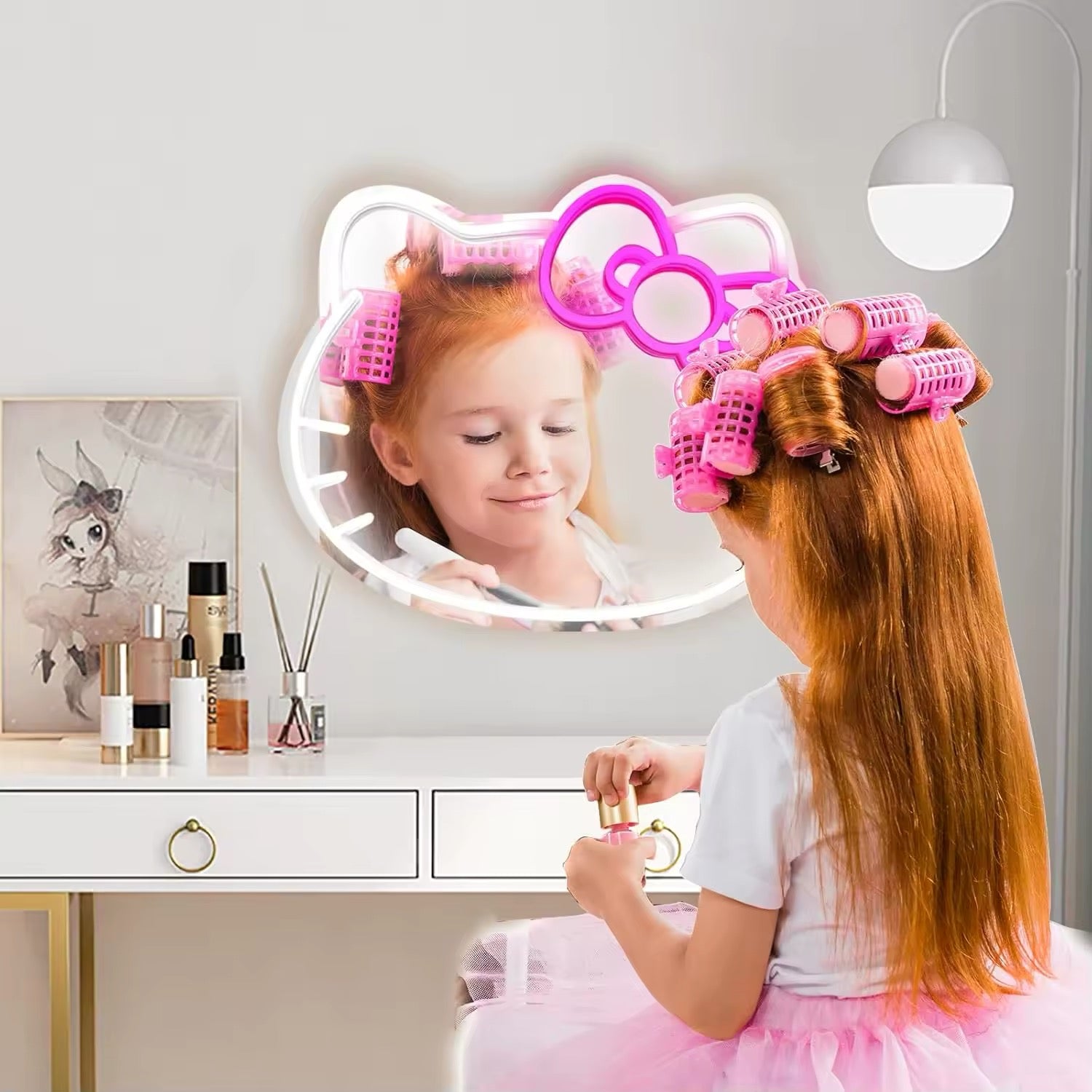 Pink Hello Kitty LED vanity mirror for makeup lovers