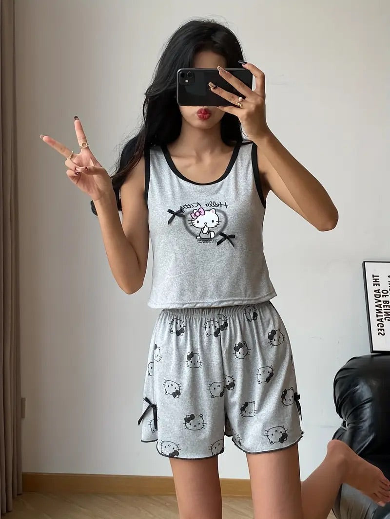 Hello Kitty pajama set with sleeveless top and shorts for women