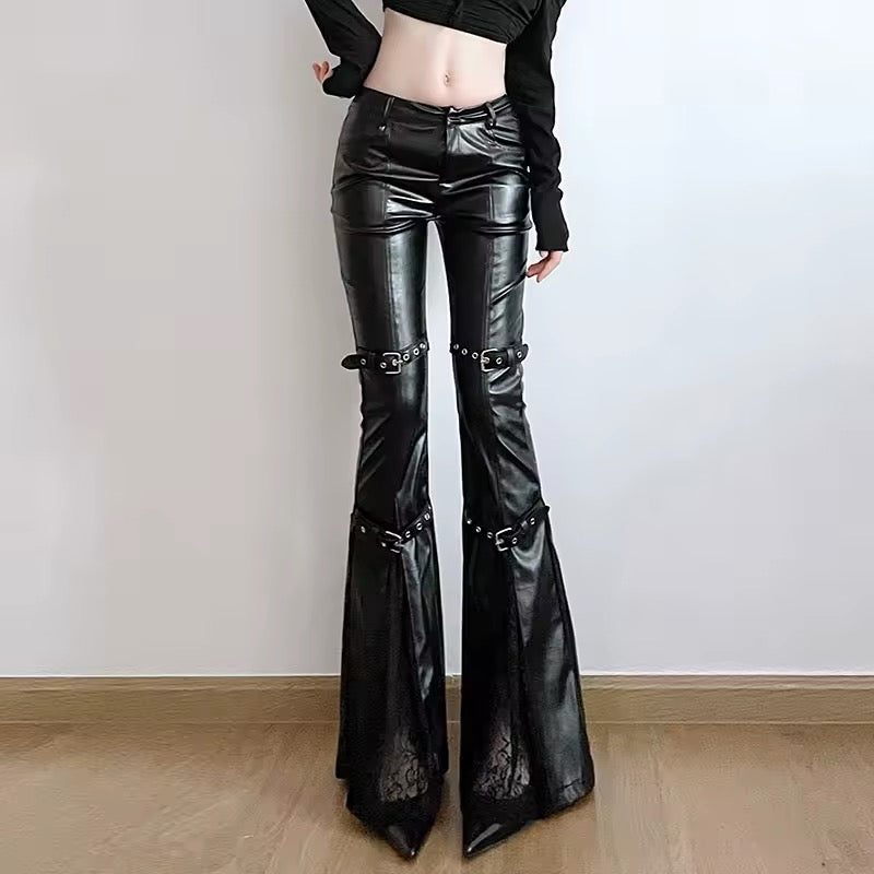 PU leather flared trousers perfect for winter outfits