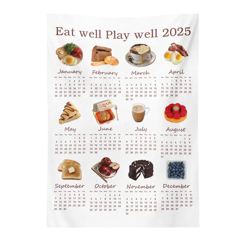 Wall tapestry with New Year 2025 calendar design